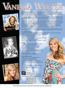 Vanessa Winter Promotional Sheet with embedded mp3